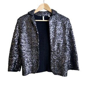 IISLI Tiffany Full Sequin Crochet Cropped Jacket Blazer Steel Navy Blue Size 10